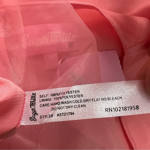 NWT Sugar Thrillz Talk About Forever Organza Mini Dress Sheath Bodycon Barbie - Picture 8 of 9